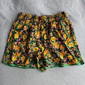 Maje Black Floral Shorts with Green Trim